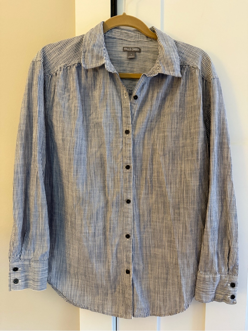 Falls Creek Cotton Blue/White Stripe Button Down Long Sleeve Shirt S or M
